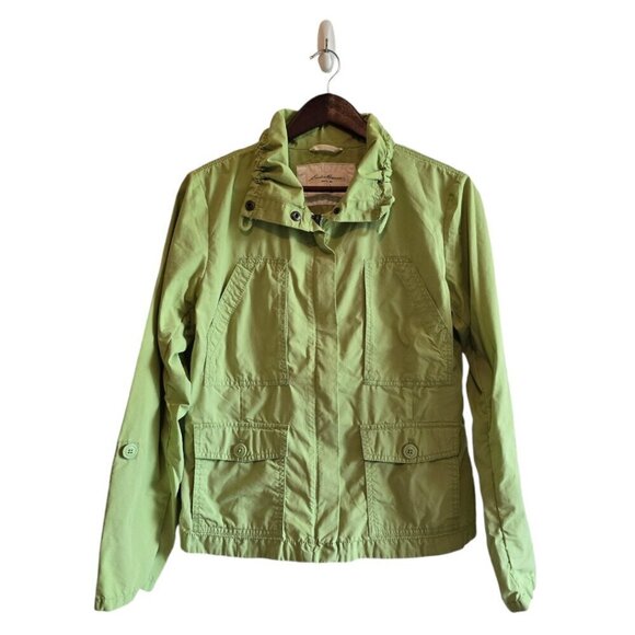 Eddie Bauer Green Nylon High Neck Roll Tab Sleeve Utility Jacket Sz S - Picture 1 of 10